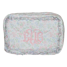 Load image into Gallery viewer, PASTEL FLORAL &amp; BOWS LARGE RUFFLE ZIPPERED POUCH