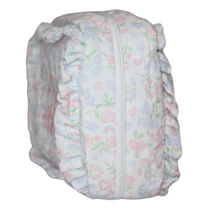 PASTEL FLORAL & BOWS LARGE RUFFLE ZIPPERED POUCH