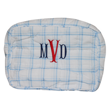 Load image into Gallery viewer, BLUE PLAID &amp; NAVY LARGE ZIPPERED POUCH