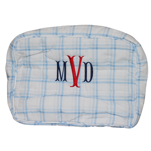 BLUE PLAID & NAVY LARGE ZIPPERED POUCH