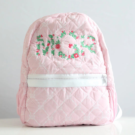 PINK BOWS QUILTED BACKPACK