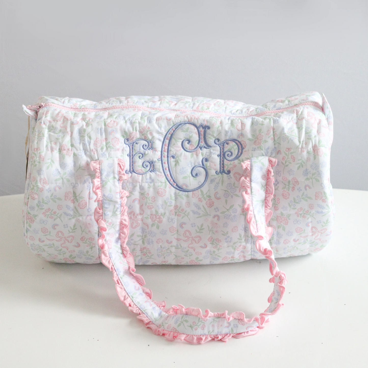 bebe travel duffel bags floral Pastel Floral & Bows Quilted Duffel – Little Bear Smocks