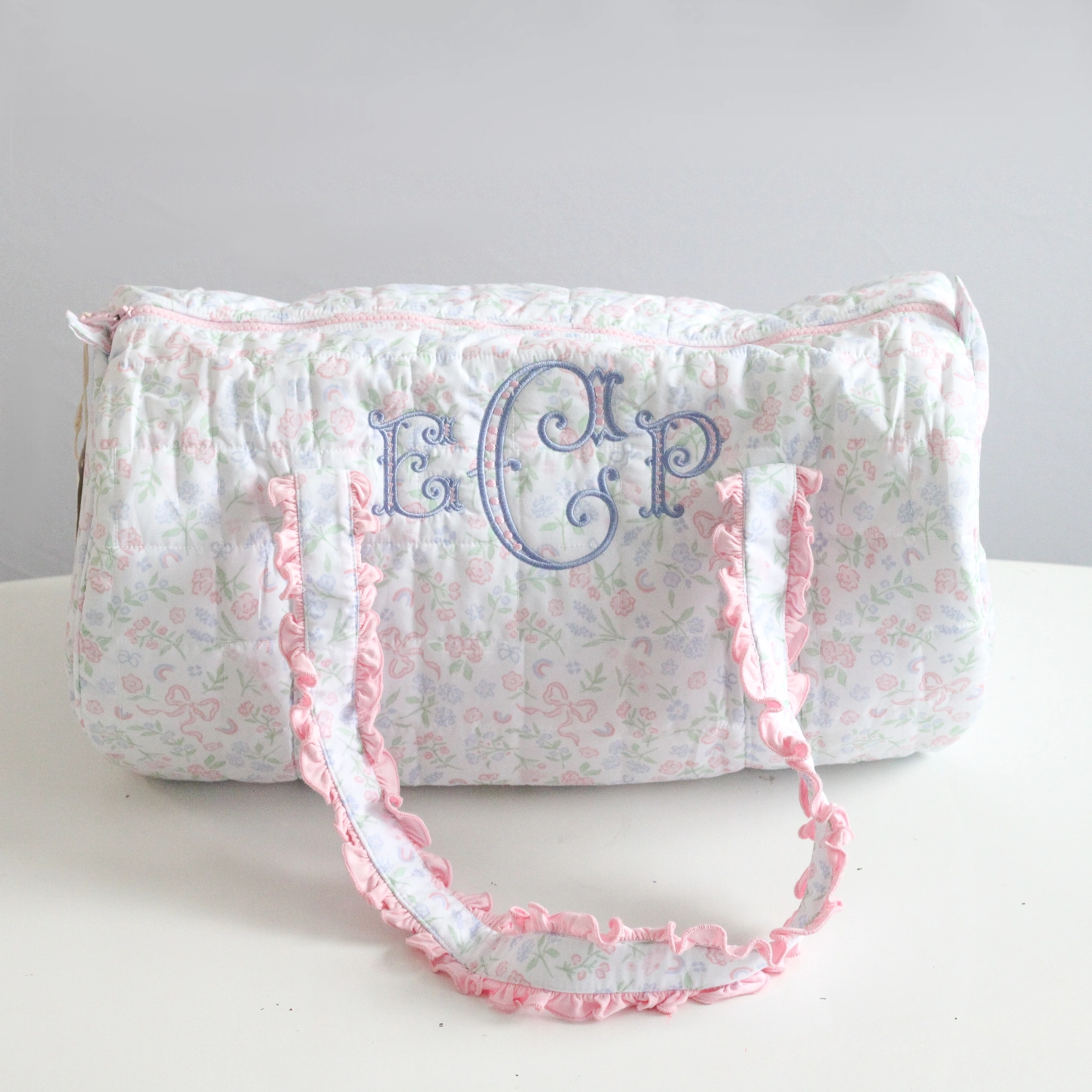 Pastel Floral & Bows Quilted Duffel