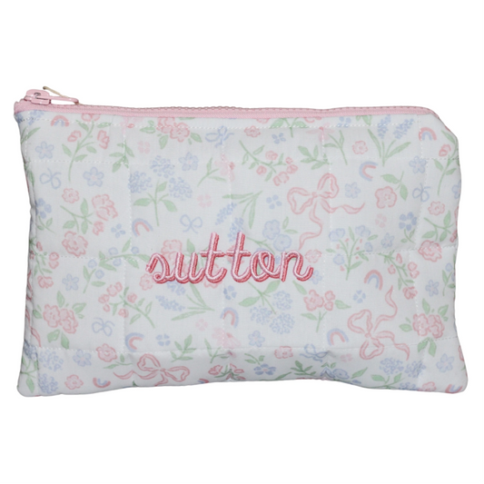 PASTEL FLORAL & BOWS SMALL ZIPPERED POUCH