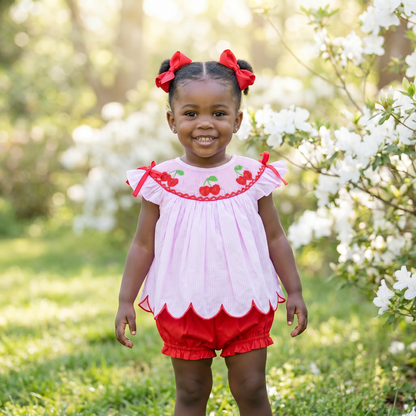 Smocked Cherries Diaper Set