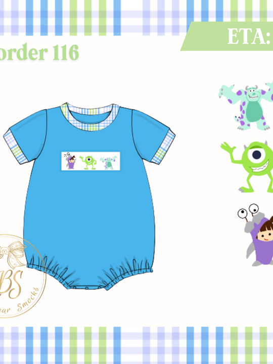 PO116 BOYS SMOCKED MONSTERS BUBBLE