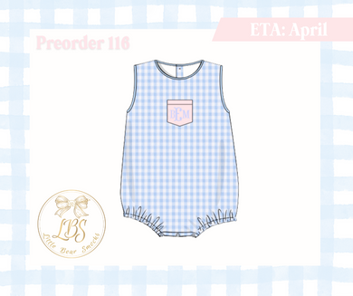 PO116 BOYS BLUE GINGHAM & PINK BUBBLE