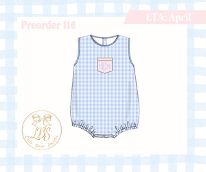 PO116 BOYS BLUE GINGHAM & PINK BUBBLE