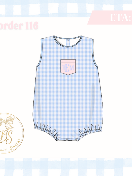 PO116 BOYS BLUE GINGHAM & PINK BUBBLE