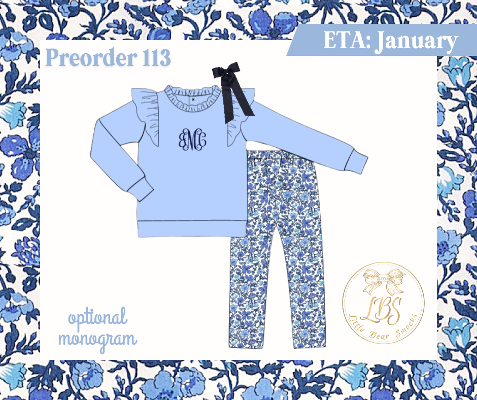 PO113 BLUE FLORAL LEGGING SET