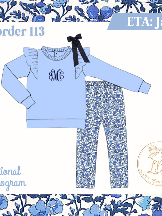 PO113 BLUE FLORAL LEGGING SET