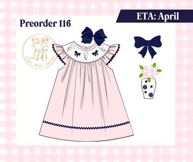 PO116 SMOCKED CHINOISERIE BOW BISHOP DRESS