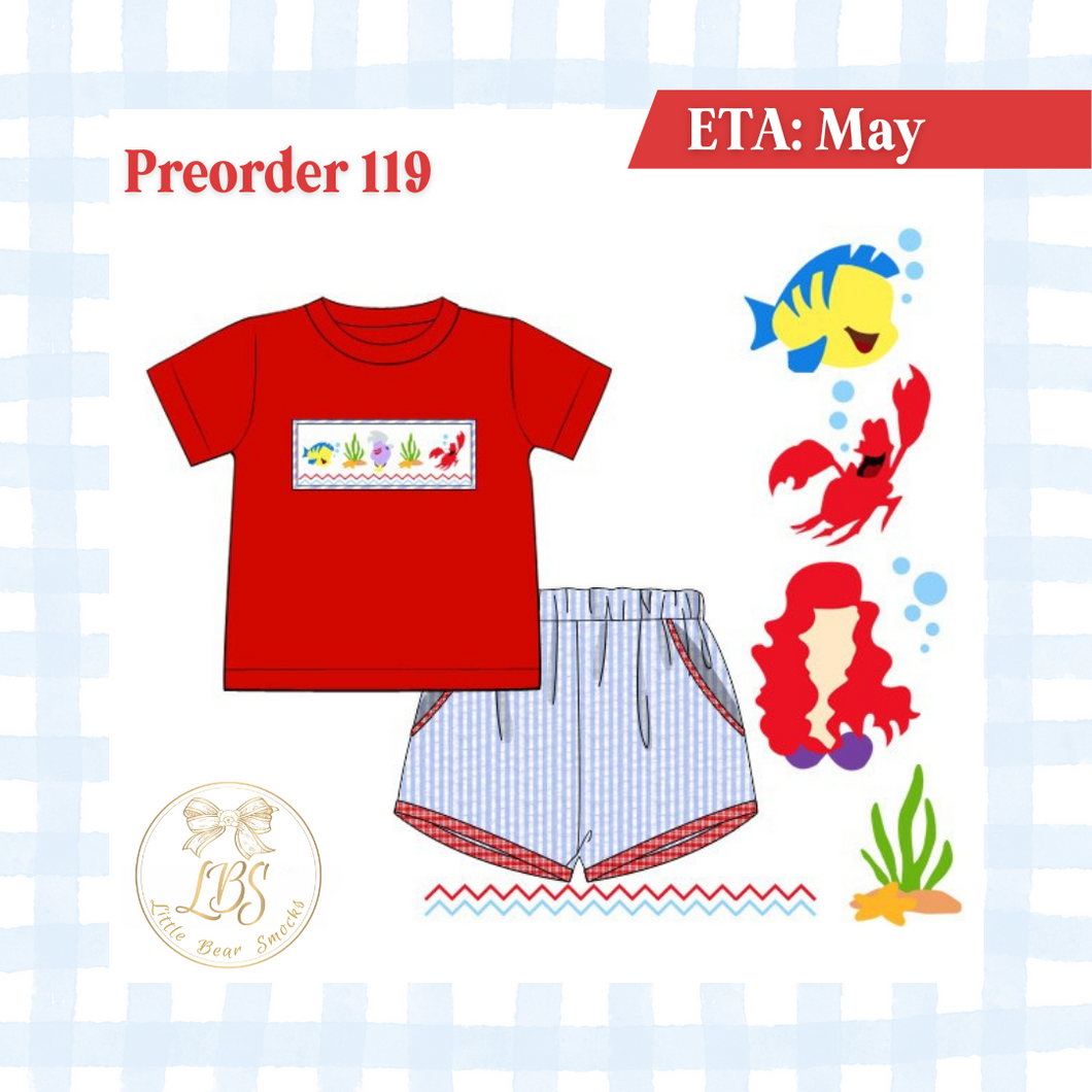 PO119 BOYS SMOCKED MERMAID FRIENDS SHORT SET