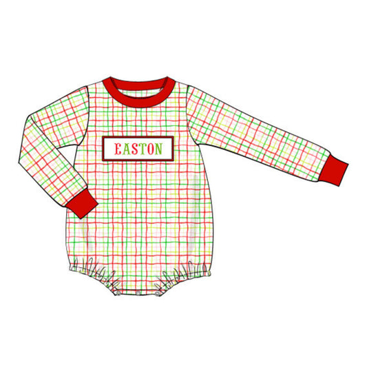 BOYS PLAID NAME SMOCKED BUBBLE