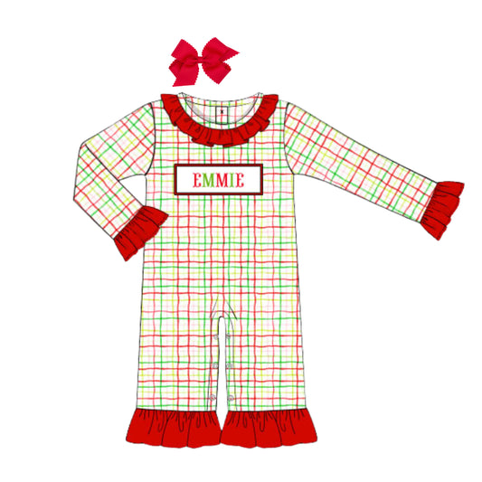 GIRLS PLAID NAME SMOCKED ROMPER
