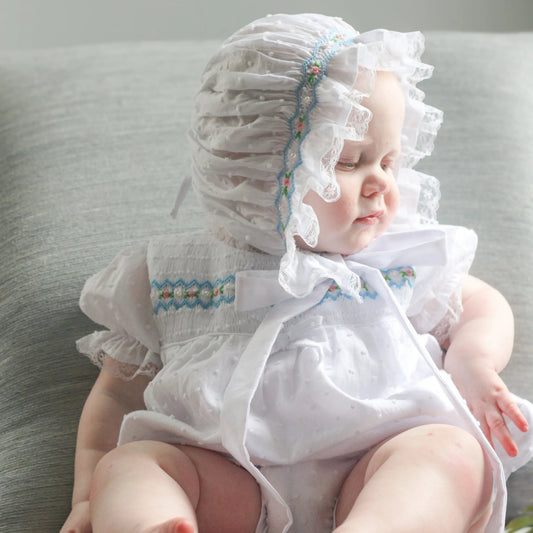 Pearls & Lace Smocked Bubble & Bonnet