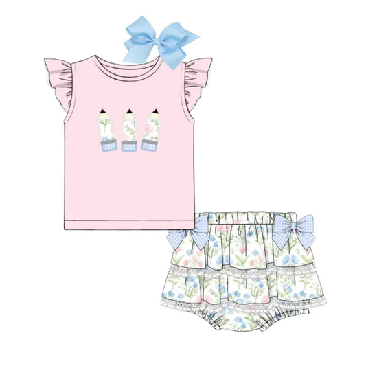 FLORAL PENCIL RUFFLE DIAPER SET