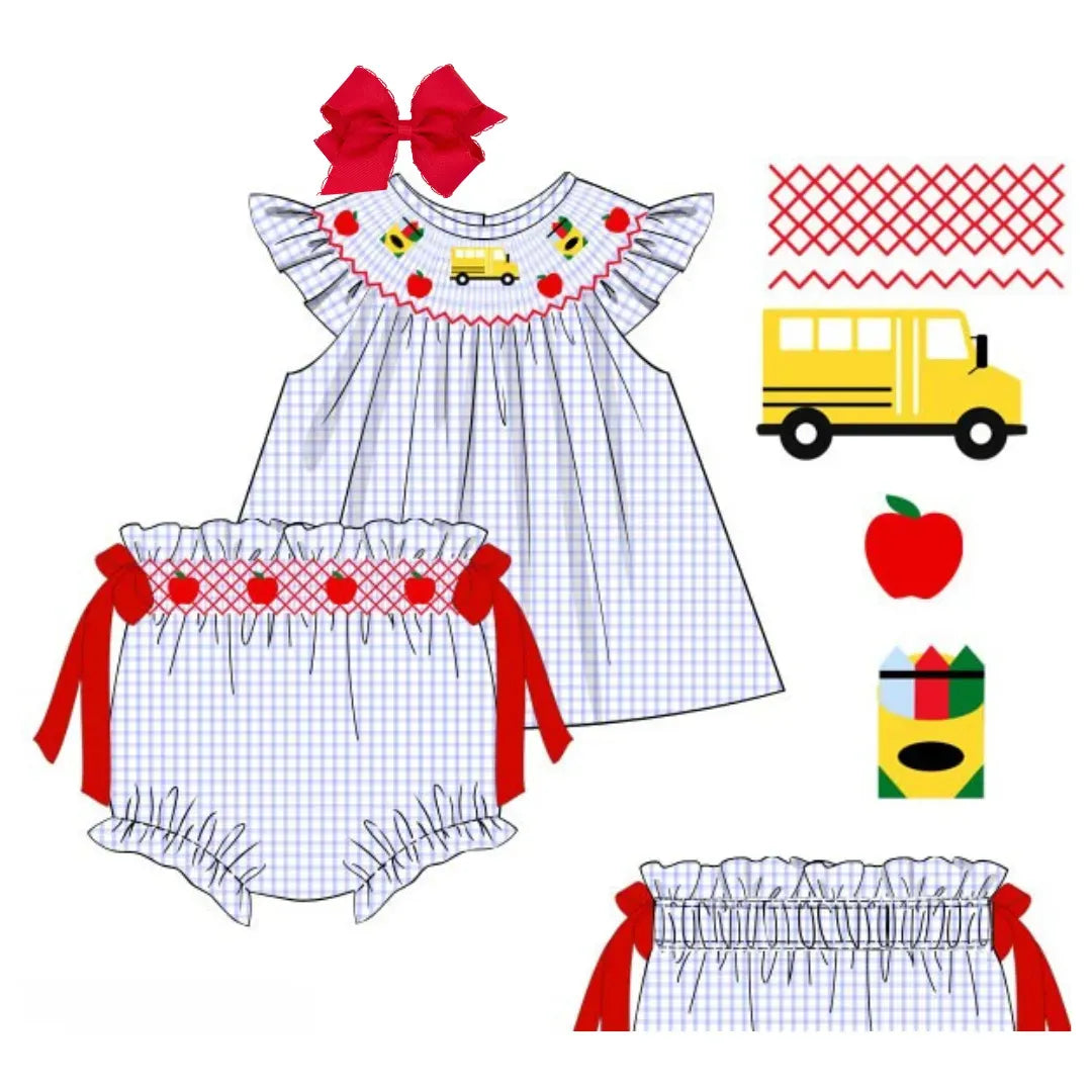 SMOCKED BACK TO SCHOOL DIAPER SET