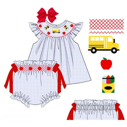 SMOCKED BACK TO SCHOOL DIAPER SET