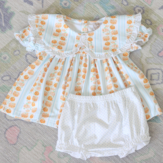 GIRLS BLUE WATERCOLOR PUMPKINS DIAPER SET