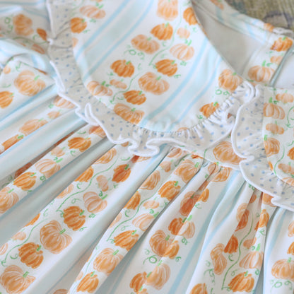 GIRLS BLUE WATERCOLOR PUMPKINS DIAPER SET