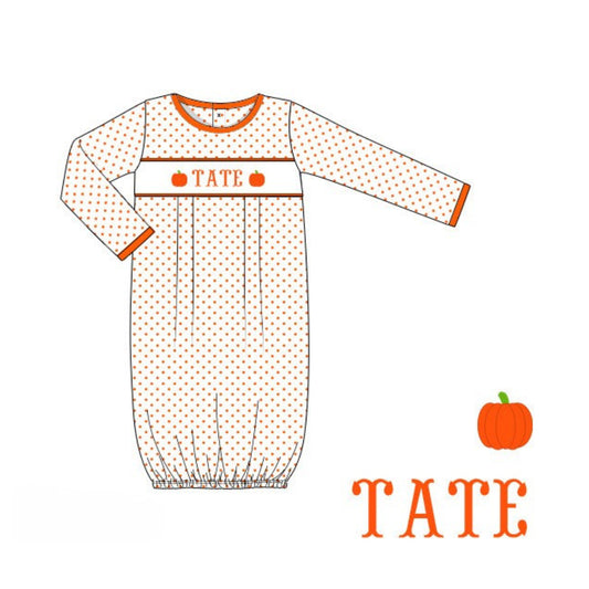 BOYS BITTY DOT PUMPKIN NAME SMOCKED GOWN