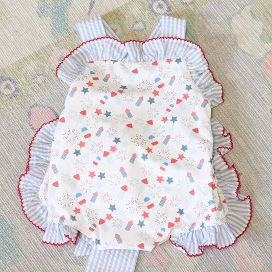 FIRECRACKERS & SEERSUCKER RUFFLE SUNSUIT