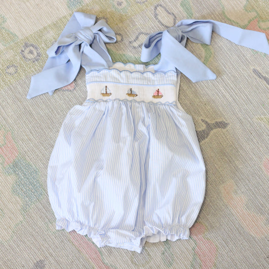 GIRLS STRIPED SMOCKED SAILBOATS BUBBLE