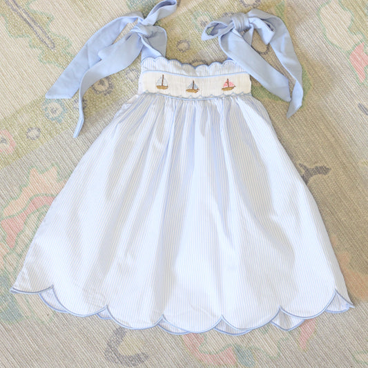 STRIPED SMOCKED SAILBOATS DRESS
