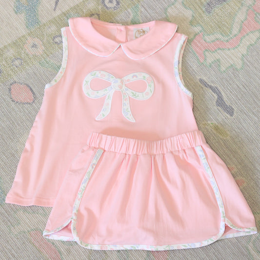 PASTEL FLORAL BOW SKORT SET