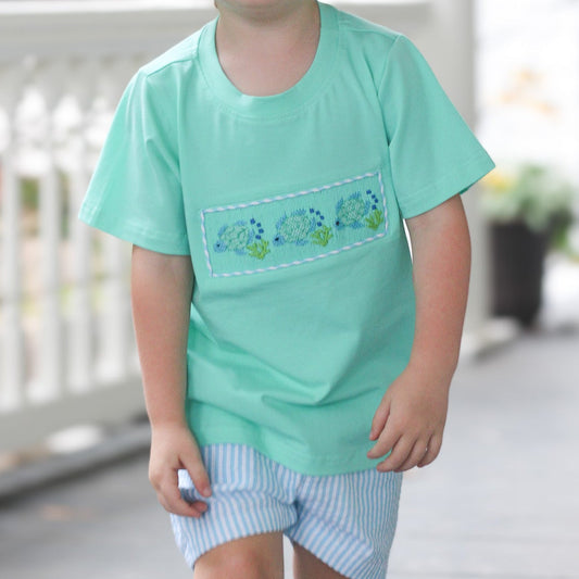 BOYS SMOCKED TURTLES SHORT SET