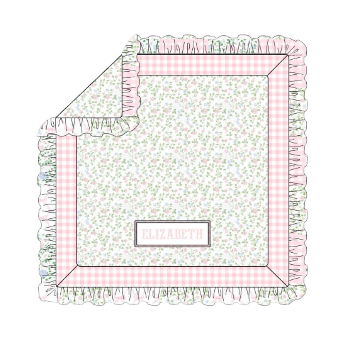 Betsy Floral Ruffled Name Smock Toddler Blanket
