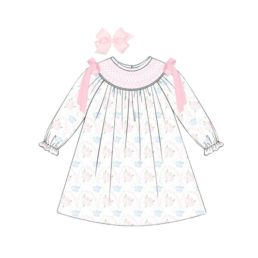 WATERCOLOR FLORAL GEOMETRIC SMOCKED BISHOP DRESS
