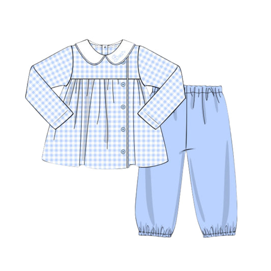 BLUE GINGHAM BUBBLE PANT SET