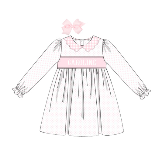PINK BITTY DOT & GINGHAM NAME SMOCKED DRESS