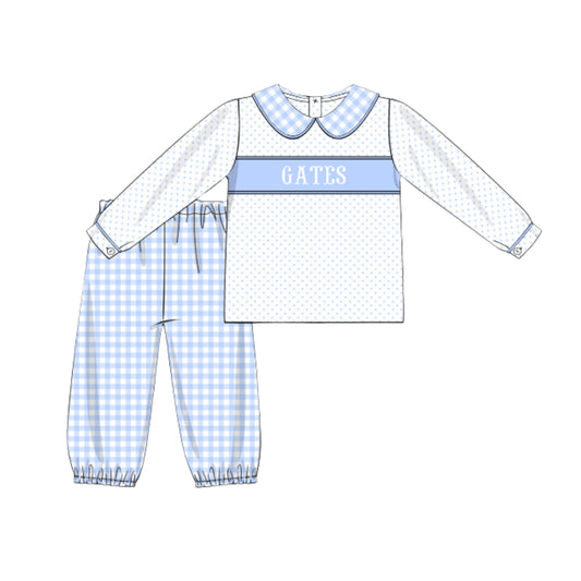 BLUE BITTY DOT & GINGHAM NAME SMOCKED PANT SET