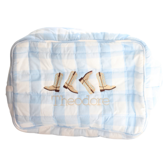 Blue Gingham Large Zippered Pouch