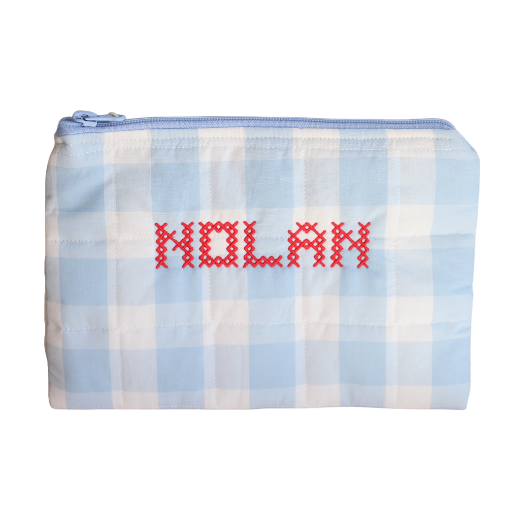 Blue Gingham Small Zippered Pouch