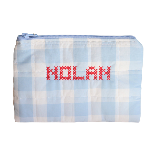 Blue Gingham Small Zippered Pouch