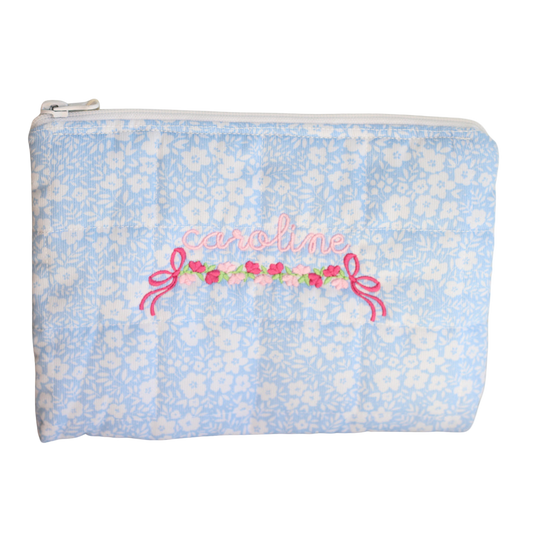 BLUE FLORAL SMALL ZIPPERED POUCH