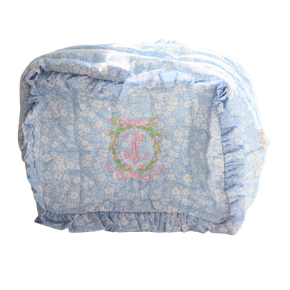 BLUE FLORAL LARGE ZIPPERED POUCH