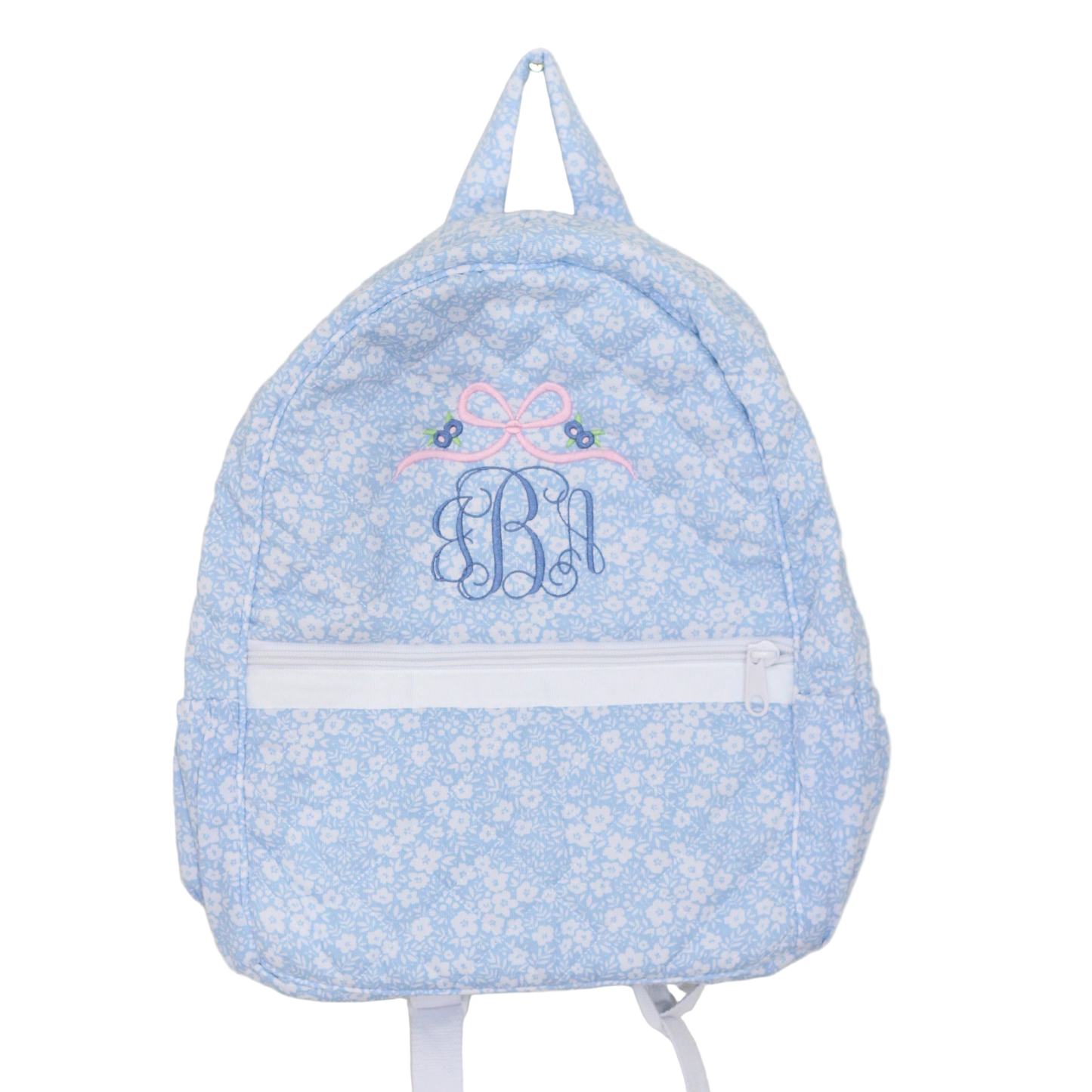 BLUE FLORAL QUILTED BACKPACK