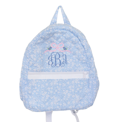 BLUE FLORAL QUILTED BACKPACK