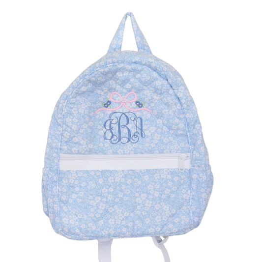 BLUE FLORAL QUILTED BACKPACK