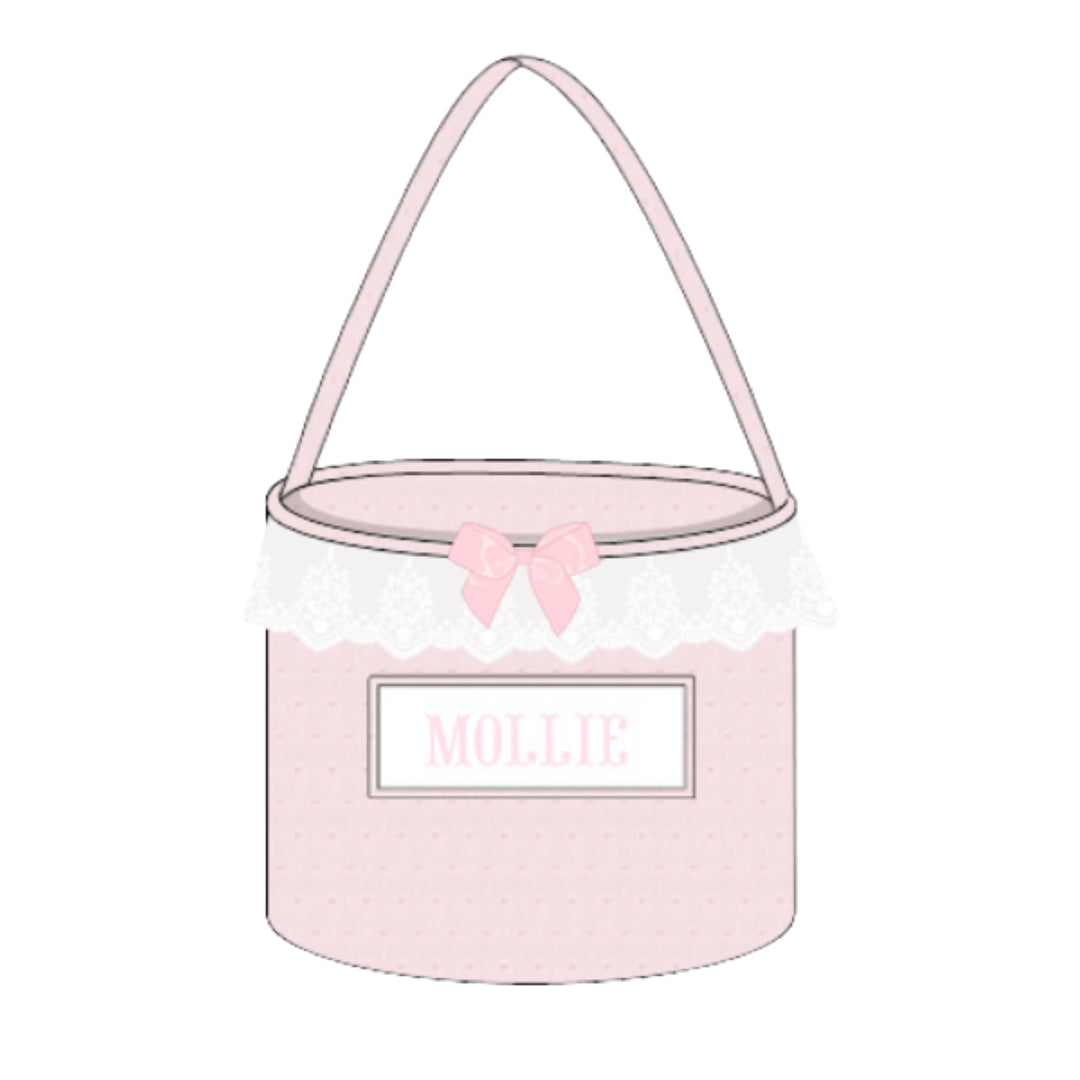 PINK SWISS DOT NAME SMOCKED BUCKET