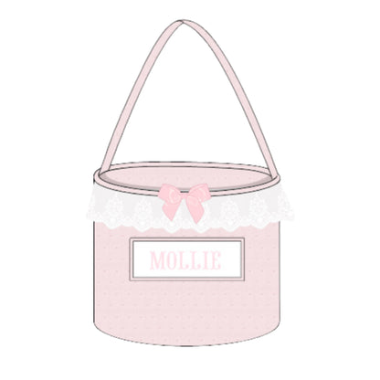 PINK SWISS DOT NAME SMOCKED BUCKET