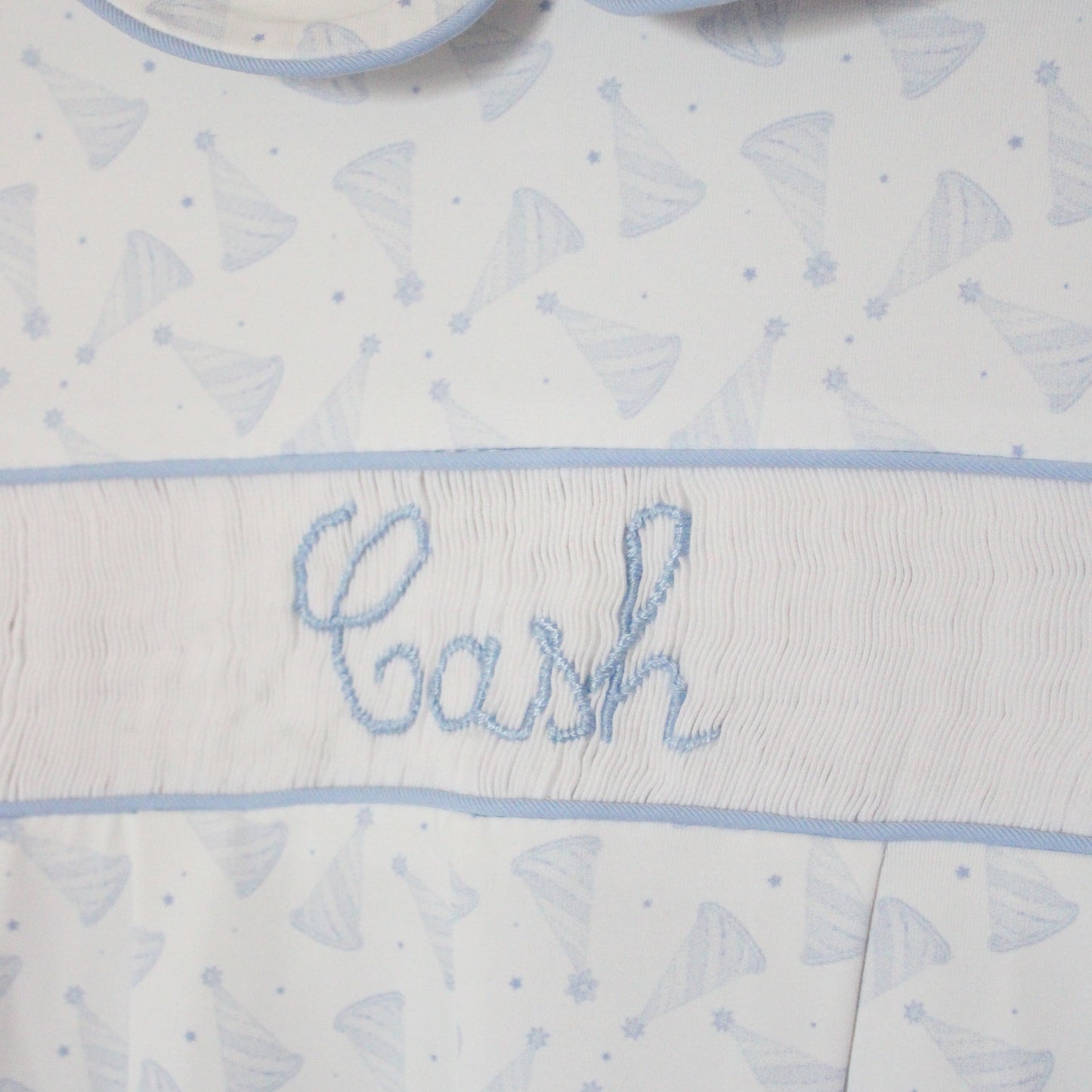 BOYS BIRTHDAY NAME SMOCKED ROMPER