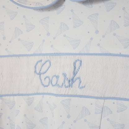 BOYS BIRTHDAY NAME SMOCKED ROMPER