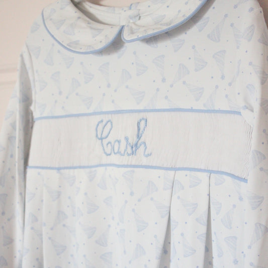BOYS BIRTHDAY NAME SMOCKED ROMPER