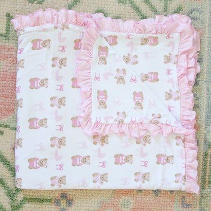 Pink Bears & Bows Bamboo Blanket